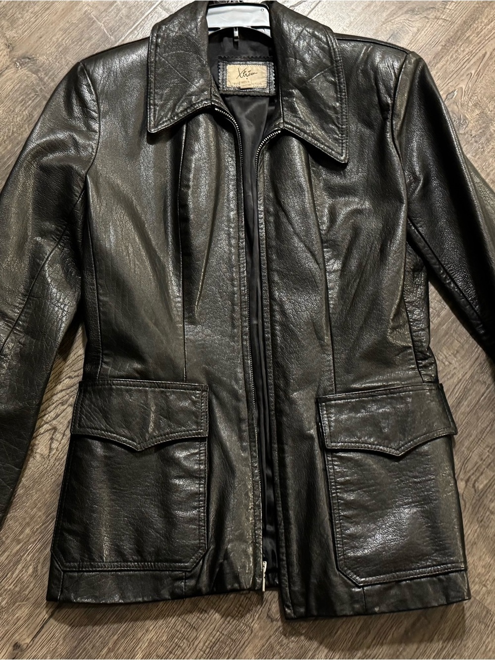 Vineage Black Full Zip Mid-Length Jacket Lined Pockets Long Sleeve Size S